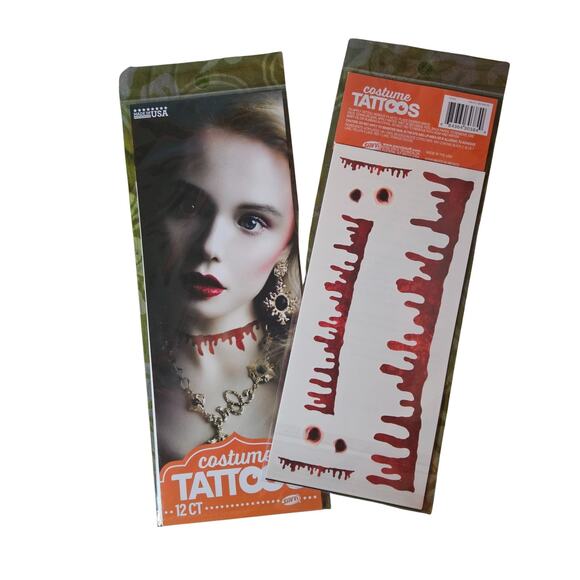 Lot of 9 Temporary Tattoos - 4 Sleeves, 1 Glove, 3 Face Blood Stitches Halloween - Picture 5 of 6